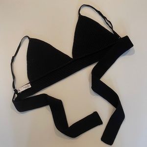 Zara black knit tie back bralette top
